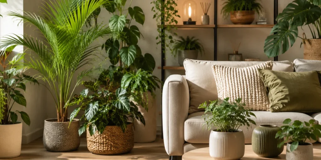 Indoor plants arranged in a living room