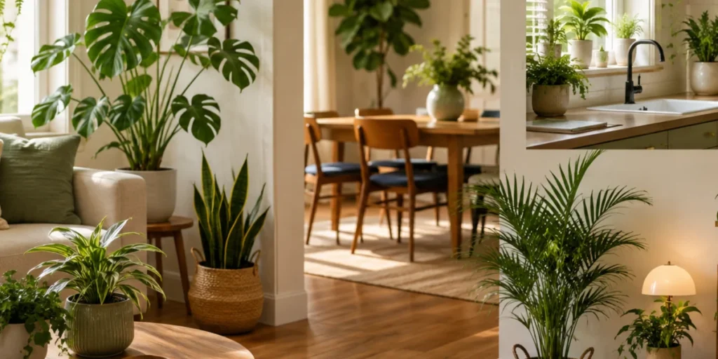 Indoor plants by room arranged in different rooms of a home