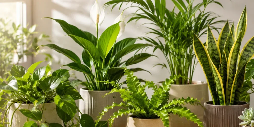 Pet friendly indoor plants arranged in a living room