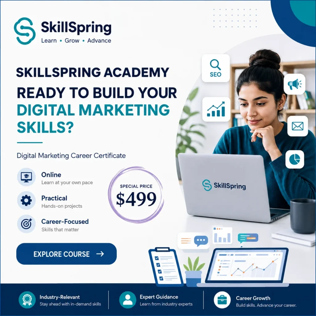 Skillspring Academy Digital marketing course promotional banner.